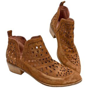 Cecelia New York Catherine Perforated Chestnut Suede Booties‎